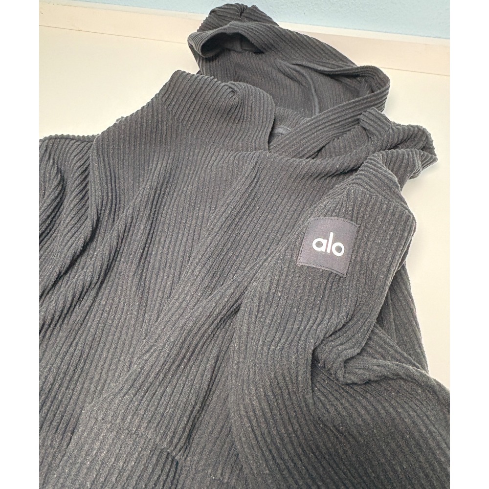 Alo small Yoga Muse Ribbed Cropped Hoodie Women Black Athleisure - Picture 7 of 7